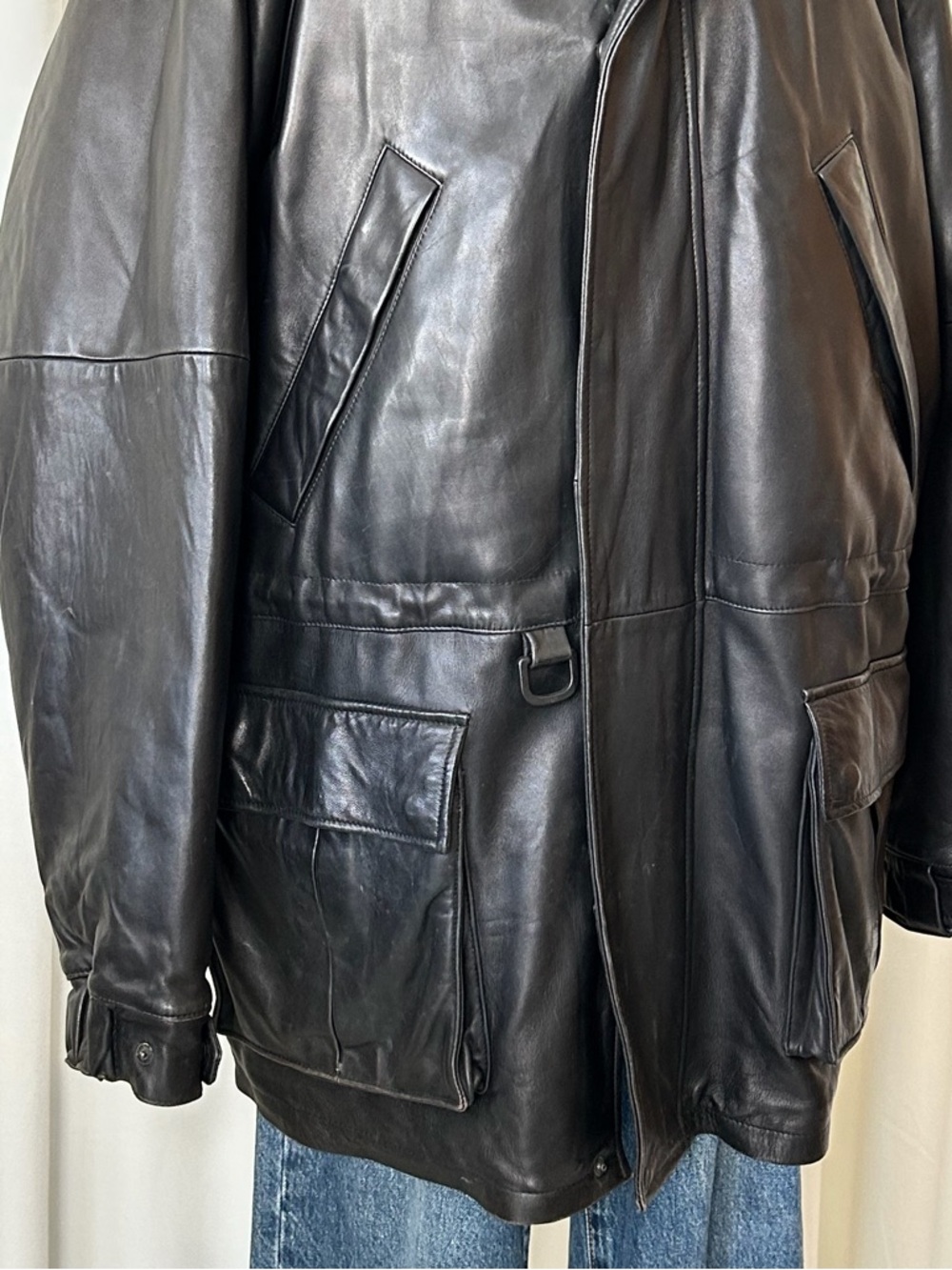 Vintage 90s Polo Sport Ralph Lauren Leather Parka Jacket Hooded Black XL Rare. - Picture 8 of 16